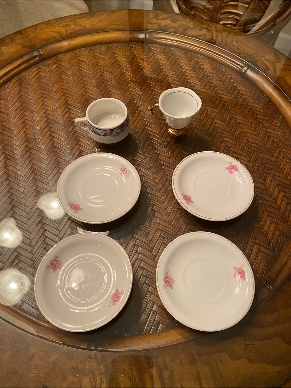 Elegant White Saucer Set with Pink Rose Motif